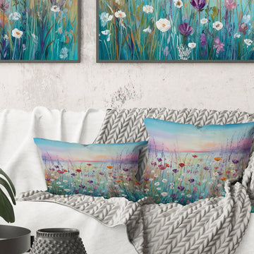 Wild Flowers Meadows II - Flower Field Throw Pillow